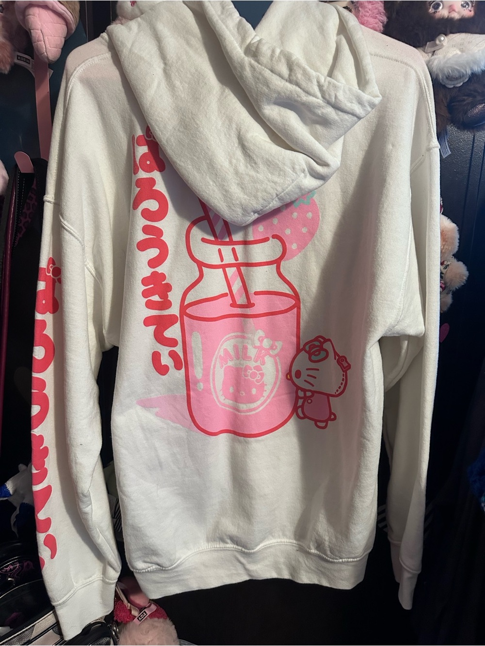 Hello Kitty White Hoodie with Pink Graphic Milk Bottle